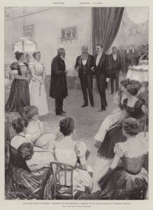 Bloemfontein-konferencen, reception ved præsidentskabet, møde mellem Sir Alfred Milner og præsident Kruger af Amedee Forestier