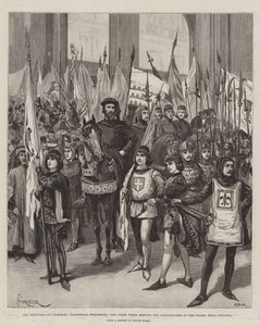 Festivalerne i Firenze, historisk procession, Conte Verde møder Gonfaloniere på Piazza della Signoria af Amedee Forestier
