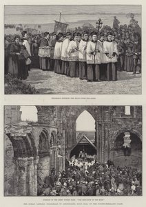 Den romersk-katolske pilgrimsrejse til Lindisfarne, Holy Isle, på Northumberlands kyst af Amedee Forestier