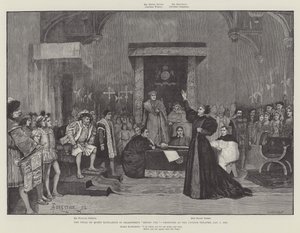 Retssagen mod dronning Katharine i Shaksperes Henry VIII, produceret på Lyceum Theatre, 5. januar 1892