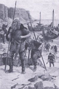 Vikingerne finder Amerika, fra My Magazine, pub.1922 (litho) af Amedee Forestier
