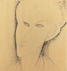 Head of a Woman (pen, pensel, blæk og blyant på papir) af Amedeo Modigliani