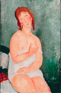 Ung kvinde med skjorte - Maleri af Amedeo Modigliani (1884-1920) af Amedeo Modigliani