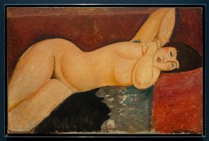 Liggende nøgen kvinde med sammenflettede hænder af Amedeo Modigliani