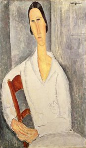 Madame Hanka Zborowska læner sig op ad en stol, 1919 (olie på lærred) af Amedeo Modigliani