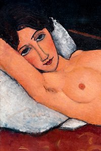 Nøgen liggende på en hvid pude, ca. 1917 (Olie på lærred) af Amedeo Modigliani