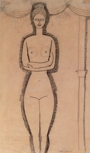 Stående nøgen (blyant på papir) af Amedeo Modigliani