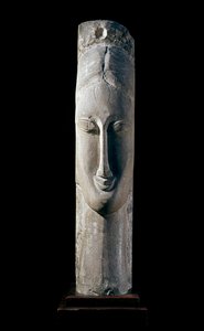 Hovedet af en kvinde. Kvindens hoved. Skulptur af Amedeo Modigliani (1884-1920) af Amedeo Modigliani