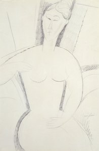 Kvinde sidder ned (blyant) af Amedeo Modigliani