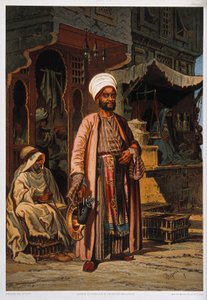 En tilfreds kunde står ved et apotek på en gade i Cairo.