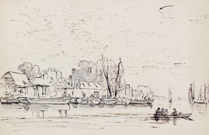 En flodscene med pramme, ca. 1803 (pen)