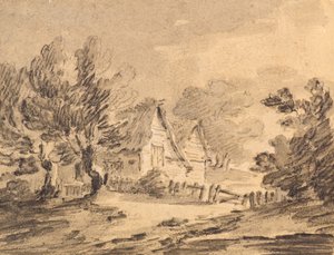 Sommerhus i et landskab, ca. 1805 (kridt, kul og vask)