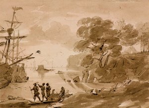 Uden titel [kystscene], ca. 1803 (pen & vask) af Amelia Long