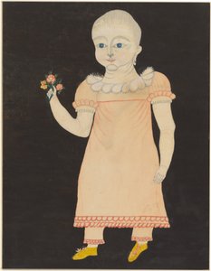 Baby i lyserød kjole med roser af American 19th Century