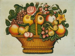 Kurv med frugt med blomster af American 19th Century