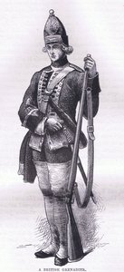 En britisk grenadier, illustration fra Cassells History of the United States udgivet af Cassell, Petter & Galpin, ca. 1900 (litho) af American English school