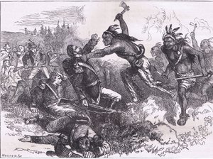 Angreb af indianerne ved Fort Dearborn, illustration fra Cassells History of the United States udgivet af Cassell, Petter & Galpin, ca. 1900 (litho)