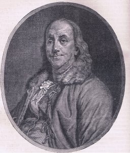 Benjamin Franklin, illustration fra Cassells History of the United States udgivet af Cassell, Petter & Galpin, ca. 1900 (litho) af American English school