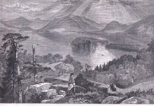 Long Island, Lake George, illustration fra Cassells History of the United States udgivet af Cassell, Petter & Galpin, ca. 1900 (litho) af American English school