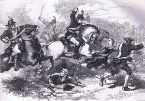 Rout of the loyal recruits, illustration fra Cassells History of the United States udgivet af Cassell, Petter & Galpin, ca. 1900 (litho) af American English school