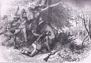Treachery of the Cherokees 1760, illustration fra Cassells History of the United States udgivet af Cassell, Petter & Galpin, ca. 1900 (litho) af American English school
