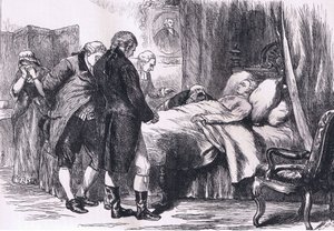 Washington på dødslejet, illustration fra Cassells History of the United States udgivet af Cassell, Petter & Galpin, ca. 1900 (litho) af American English school