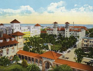 Fugleperspektiv af Alcazar og Cordova hoteller fra Ponce de Leon, St. Augustine, Florida (foto) af American Photographer (after)