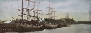 Oregon: Sejlskibe ved anker i Portland Harbor (foto) af American Photographer (after)