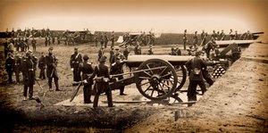 1. Connecticut Heavy Artillery bemandende kanoner i Fort Richardson, slutningen af 1861