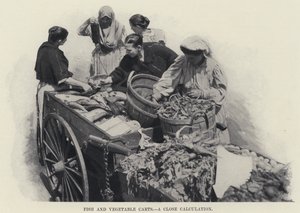 Fiske- og grøntsagsvogne, en tæt beregning (s/h-billede) af American Photographer