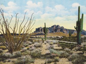 Superstition Mountain og ørkenen, "Apache Trail" (farvefoto) af American Photographer