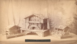 Schweiziske hytter, udskårne modeller, Philadelphia Centennial International Exhibition, 1876 (sølvalbumin-tryk) af American Photographer