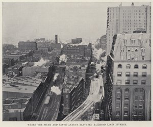 Hvor Sixth and Ninth Avenue Elevated Railroad Lines divergerer (s/h foto) af American Photographer