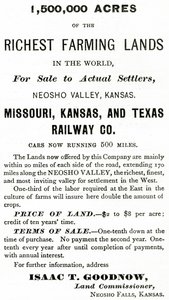 1.500.000 Acres af de rigeste landbrugslande i verden, i Neosho Valley, Kansas, annonce fra Appletons Journal, 4. maj 1872 af American School
