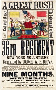A Great Rush, rekrutteringsplakat for 36. Regiment, udgivet af Baker & Goodwin