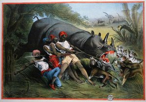 En næsehornsjagt (chromolitho) af American School