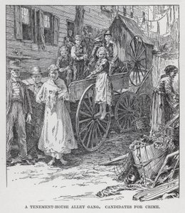 En Tenement-House Alley Band, kandidater til kriminalitet (litho) af American School