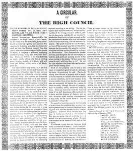Et cirkulære fra Jesu Kristi Kirke af De Sidste Dages Helliges Høje Råd, 1846 (tryk) af American School