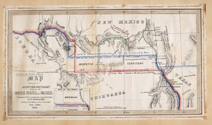 Et kort, der illustrerer den omstridte grænse mellem USA og Mexico af American School