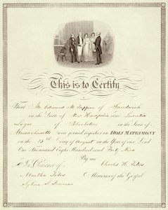 En vielsesattest af 1849 af American School