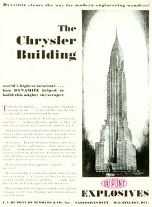 Annonce med The Chrysler Building, fra DuPont Magazine, maj 1930 af American School