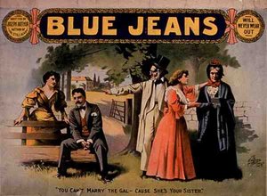 Reklame for "Blue Jeans", skrevet af Joseph Arthur (farvelitografi) af American School