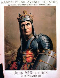 Annonce for John McCullough som Richard III på Haverlys 5th Avenue Theatre, New York af American School