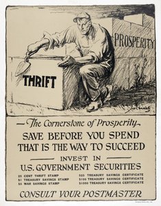 Annonce for amerikanske statsobligationer, "The Cornerstone of Prosperity", pub.1921 (litografi) af American School