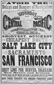 Annonce for Union and Central Pacific Railroad Line, ca. 1870 (litho) af American School