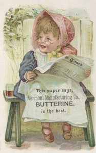 Annonce for Vermont Manufacturing Co. Butterine, ca. 1880 af American School