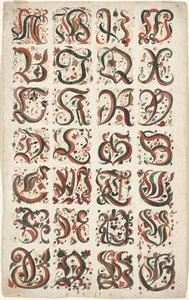 Alfabet, Fraktur Maleri, c.1825-50 af American School