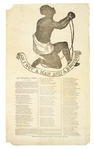 Er jeg ikke en mand og en bror?, ca. 1837 (trægravering på vævet papir) af American School