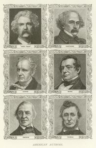 Amerikanske forfattere, Mark Twain, Hawthorne, Cooper, Irving, Emerson, Thoreau af American School