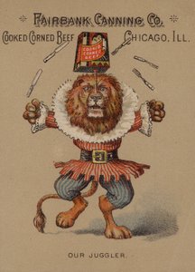 Amerikansk handelskort, der reklamerer for kogt corned beef fra Fairbank Canning Company, Chicago, Illinois af American School